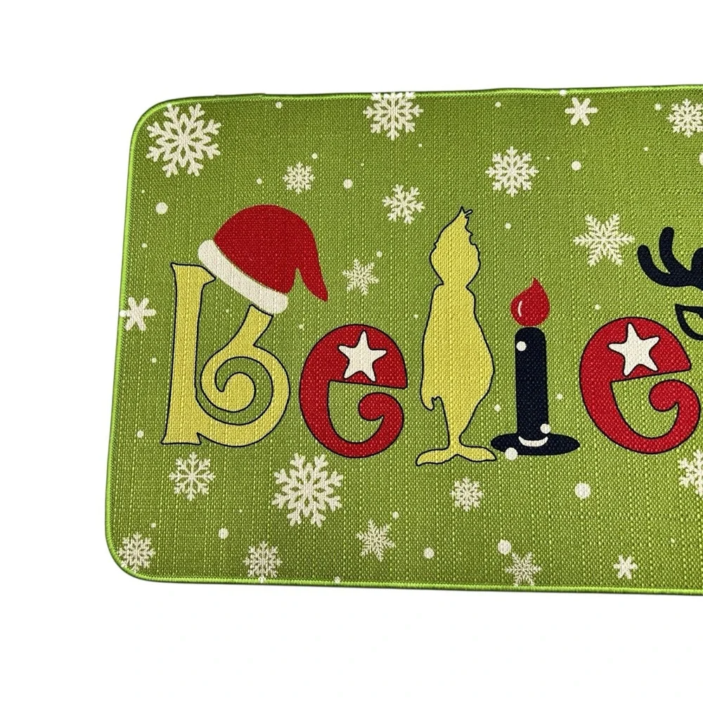 Grinch Believe Christmas‎ Doormat Holiday Snowflake Green Entry Rug Decor 29x17